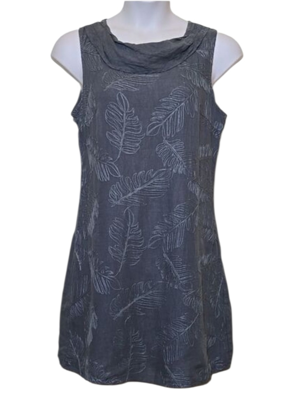 Lina Tomei Linen Slip Dress Size L Gray Embroidered‎ Coastal Resort Boho